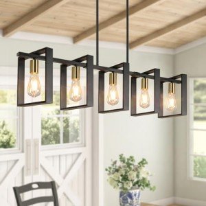 Modern Black Gold Farmhouse Wood Chandelier