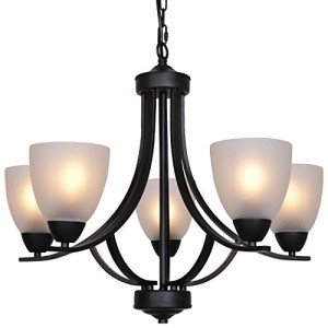 Rustic Black Pendant Chandelier with Alabaster Shades