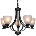 Rustic Black Pendant Chandelier with Alabaster Shades