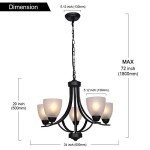 Rustic Black Pendant Chandelier with Alabaster Shades