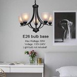 Rustic Black Pendant Chandelier with Alabaster Shades