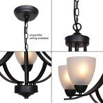 Rustic Black Pendant Chandelier with Alabaster Shades