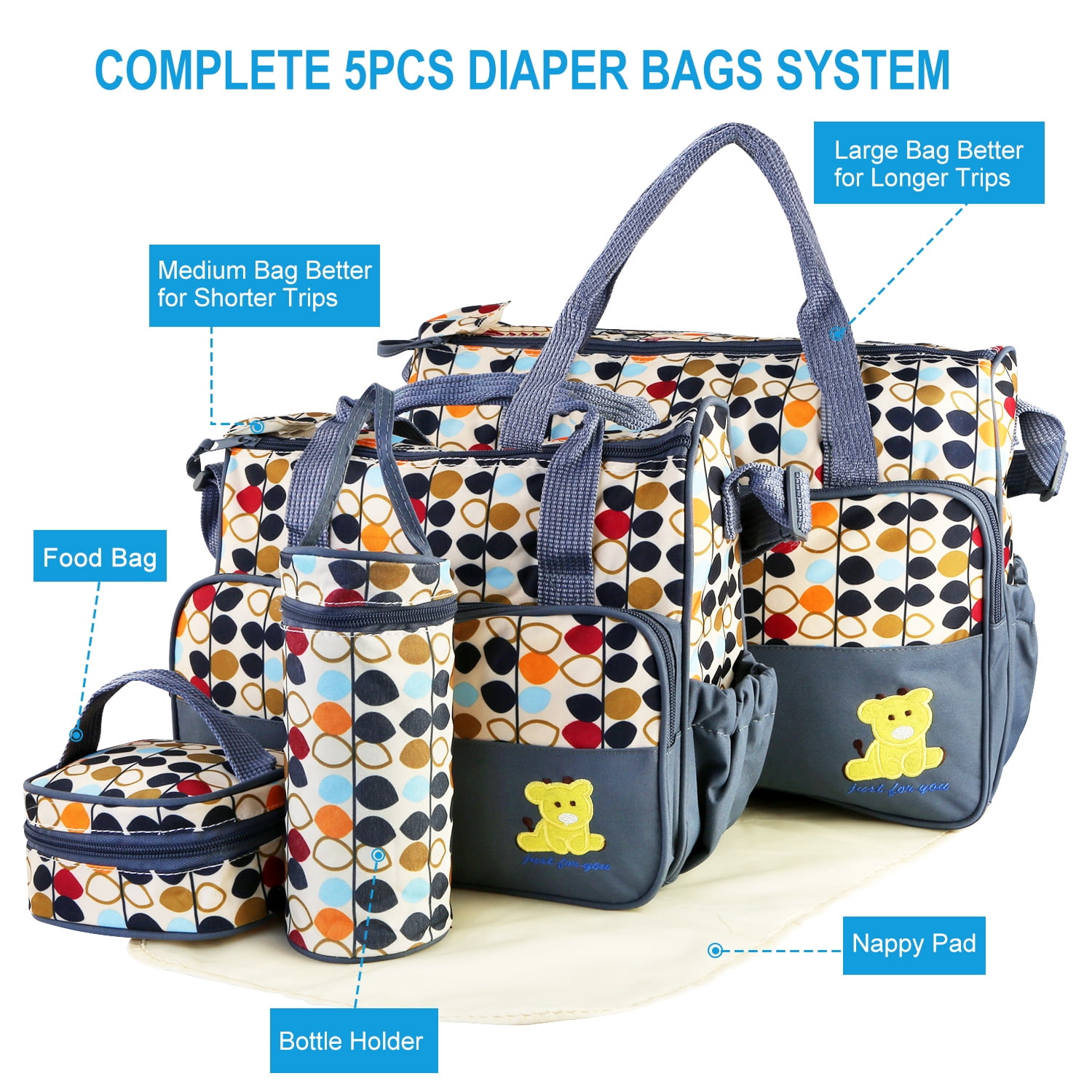 5-Piece Stylish Baby Diaper Tote Set - Gray