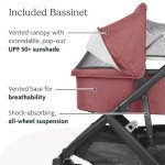 UPPAbaby Vista V2 Stroller/Convertible Single-to-Double System/Bassinet, Toddler Seat, Bug Shield, Rain Shield, and Storage Bag Included/Lucy (Rosewood Mélange/Carbon Frame/Saddle Leather)
