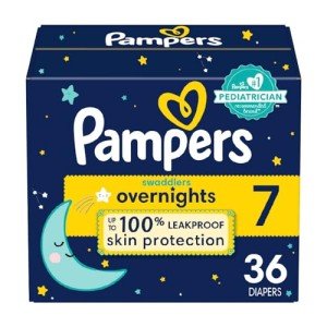 Pampers Swaddlers Overnight Diapers, Size 7, 36 Count