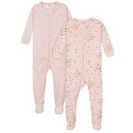 Gerber Baby Girls' Pink Footed Pajamas Set, 18 Months