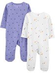 Carter's Baby Girls' Cotton Sleep & Play Set, 2-Pack