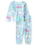 Rainbow Dino Cotton Pajama Set for Baby Girls