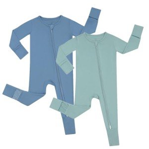Blue Bamboo Baby Sleeper with Mittens & Zipper