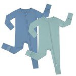 Blue Bamboo Baby Sleeper with Mittens & Zipper