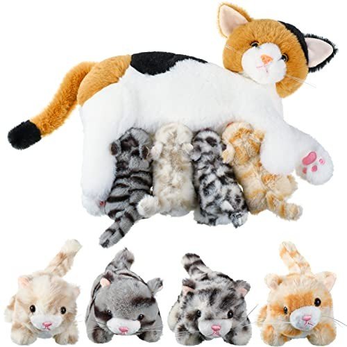 Plush Mommy Cat with 4 Baby Kittens
