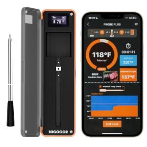 Bluetooth Meat Thermometer with Thin Probe & Remote Tracking