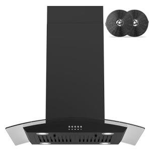 FIREGAS 30” Black Island Range Hood with 700 CFM
