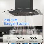FIREGAS 30” Black Island Range Hood with 700 CFM