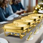Gold Stainless Steel Buffet Chafing Dish Set, 4 Pack