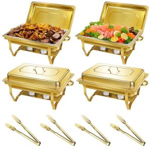 Gold Stainless Steel Buffet Chafing Dish Set, 4 Pack