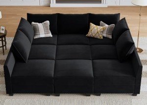 Black Modular Sectional Sofa with Ottoman for Mancave