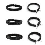 6 Pack Black Braided Leather Wristbands for All