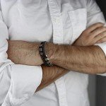 Black Braided Leather Bracelet with Stainless Steel Accents