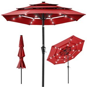 10ft Solar Patio Umbrella with LED Lights - Red