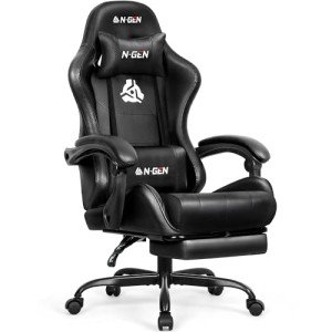 Ergonomic Gaming Chair with Footrest in Black