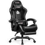 Ergonomic Gaming Chair with Footrest in Black