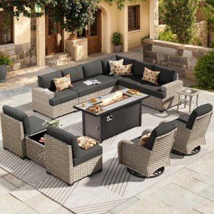 HOOOWOOO Outdoor Fire Pit Sectional Sofa Set