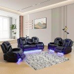 Luxury Power Recliner Sectional Sofa Set - Black