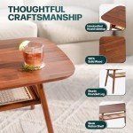 Oval Acacia Wood Coffee Table with Rattan Shelf