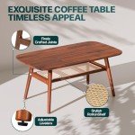 Oval Acacia Wood Coffee Table with Rattan Shelf
