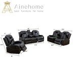 Luxury Power Recliner Sectional Sofa Set - Black