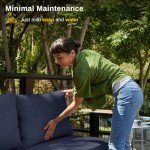 4-Piece Outdoor Deep Seating Sofa Set - Blue & Gold