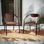 Dark Brown Rattan Stack Chairs – Set of 4
