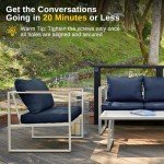 4-Piece Outdoor Deep Seating Sofa Set - Blue & Gold