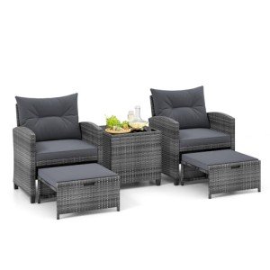 5-Piece Rattan Furniture Set with Ottomans