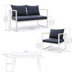 4-Piece Outdoor Deep Seating Sofa Set - Blue & Gold