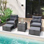 5-Piece Rattan Furniture Set with Ottomans