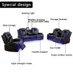 Luxury Power Recliner Sectional Sofa Set - Black