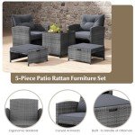 5-Piece Rattan Furniture Set with Ottomans