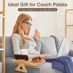 Bamboo Couch Arm Table with Rotating Phone Holder