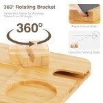 Bamboo Couch Arm Table with Rotating Phone Holder