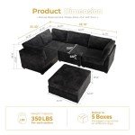 HOOOWOOO Modular Black Velvet Sectional Sofa Set
