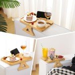Bamboo Couch Arm Table with Rotating Phone Holder