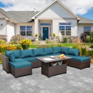 Peacock Blue Wicker Patio Furniture Conversation Set