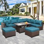Peacock Blue Wicker Patio Furniture Conversation Set