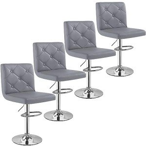Modern Grey PU Leather Bar Stools - Set of 4