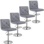Modern Grey PU Leather Bar Stools - Set of 4