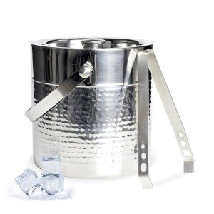 Hammered Stainless Steel Ice Bucket with Tongs
