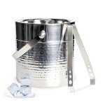 Hammered Stainless Steel Ice Bucket with Tongs