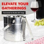 Hammered Stainless Steel Ice Bucket with Tongs